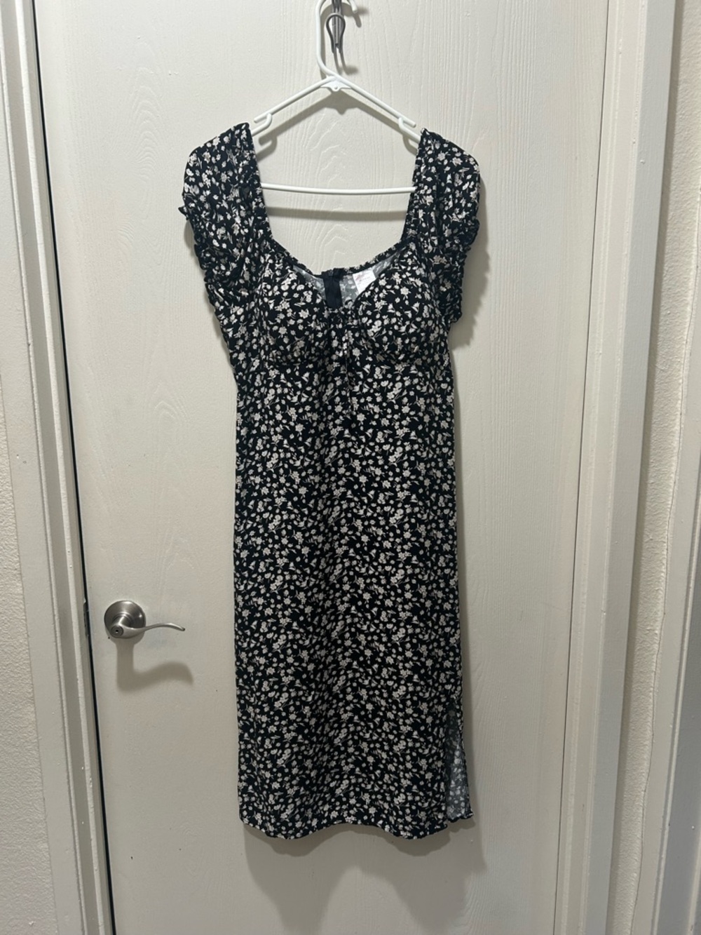 No Boundaries Black Midi Dress with White Floral Print